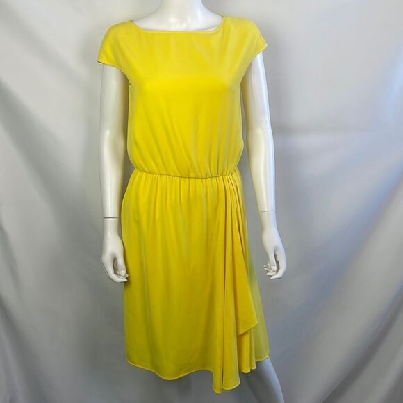 St John Yellow Drape Front Cap Sleeves Dress